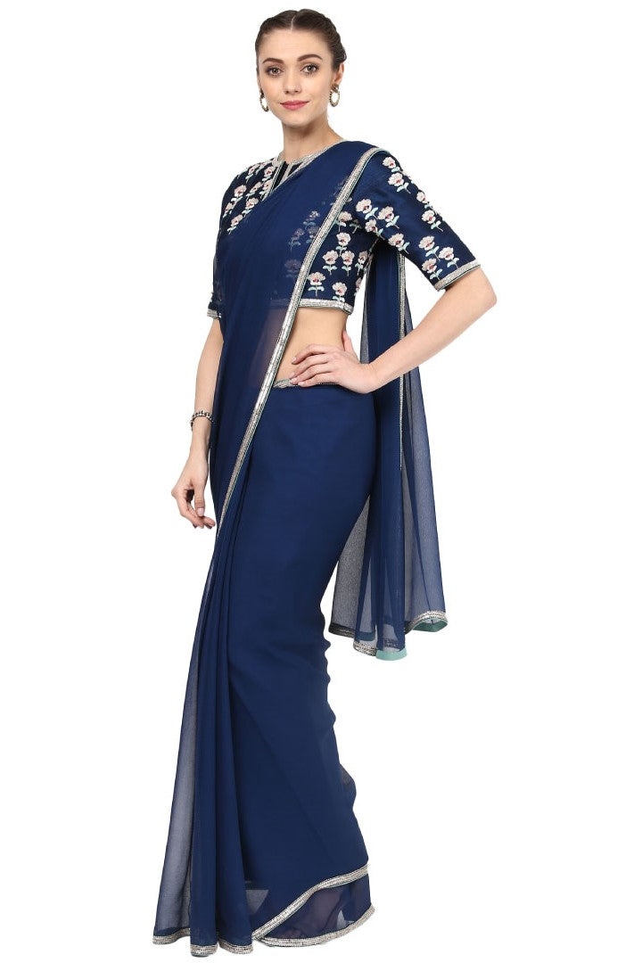 Georgette Saree with Raw Silk Blouse