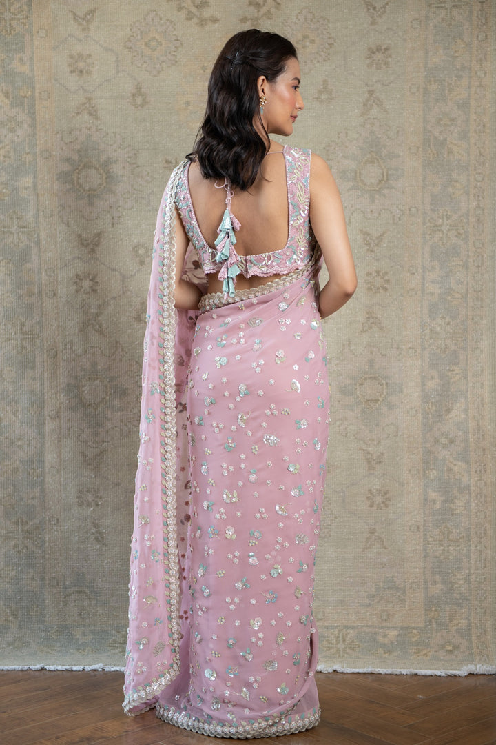 Lavender Persian Scattered Flower Saree