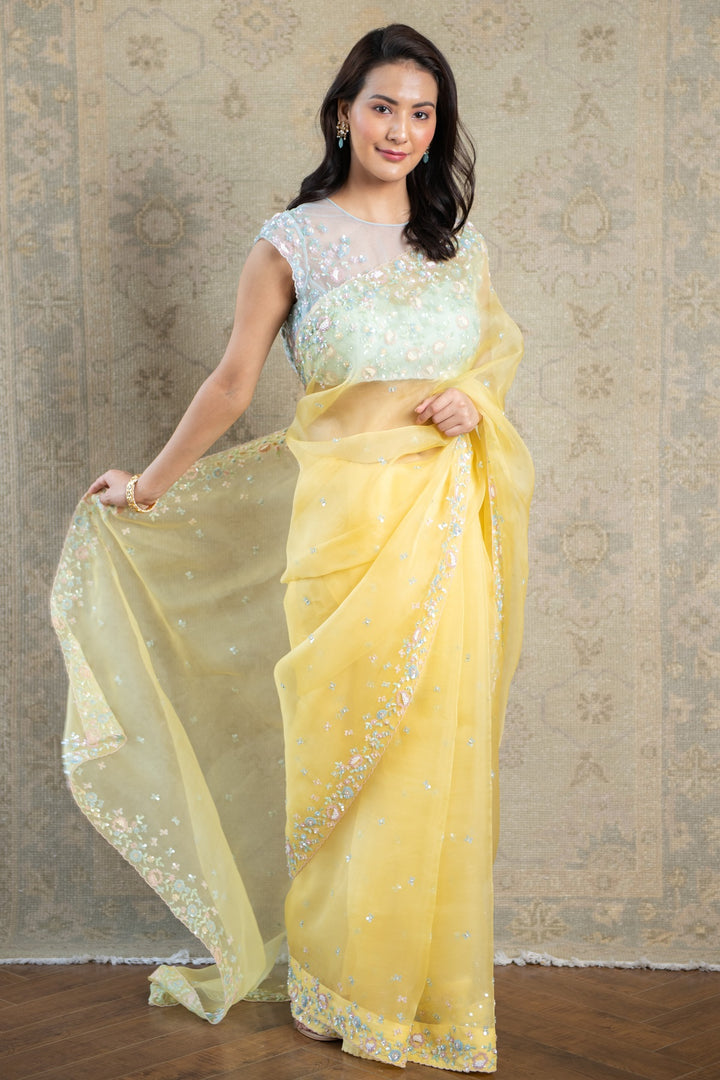 Yellow Chasing Butterfly Saree
