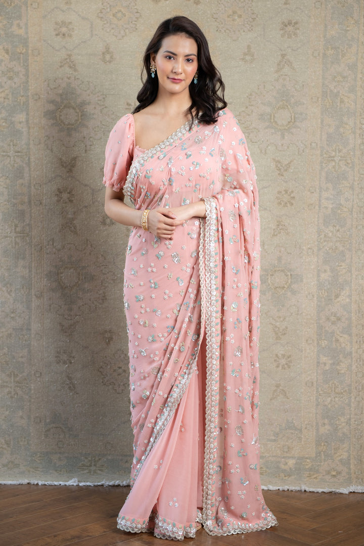 Peach Persian Scattered Flower Saree