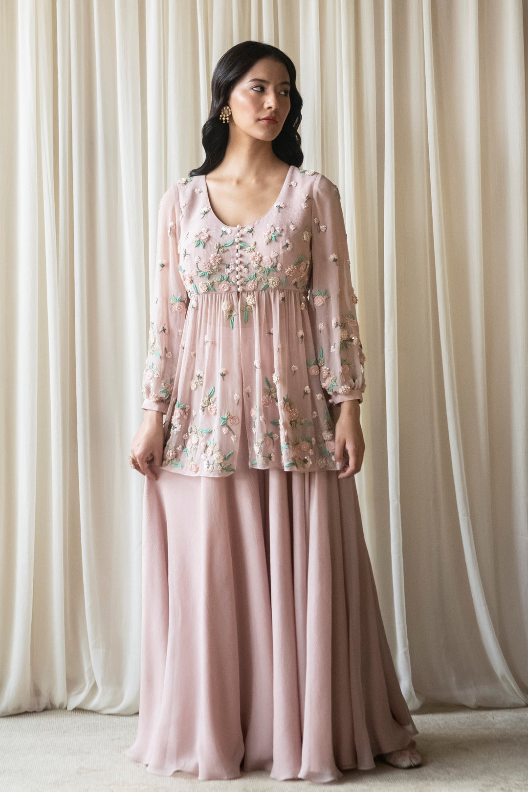 Buy Pink Dutch Rose Peplum with Divided Lehenga Summer by