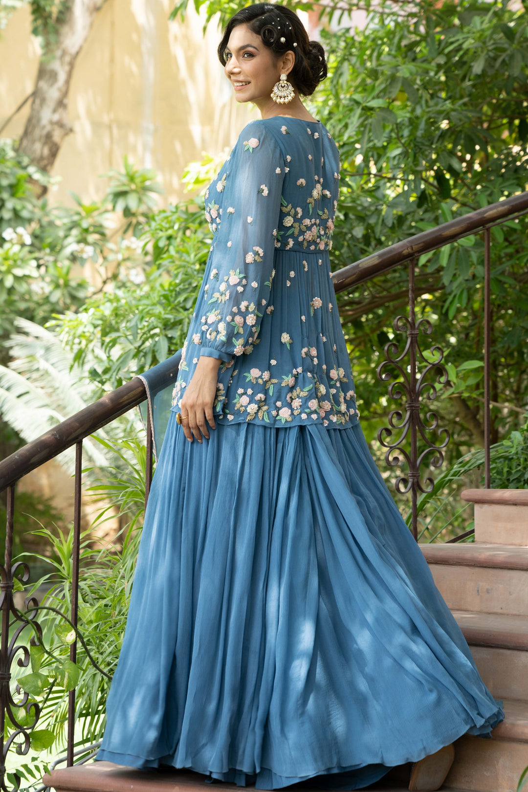 Party Wear Peplum Frock With Lehenga Wine Floral Printed Peplum