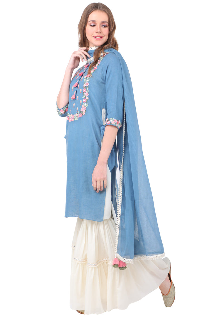 Blue Ribbon Garara set for women in cotton fabric
