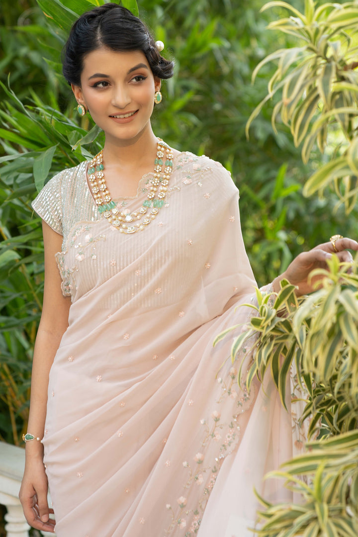 Dutch Sequin Scallop Georgette Saree with Hand-Embroidered Blouse