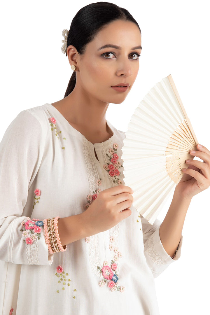 Ivory Spring Kurta Set for women in Silk Mul fabric