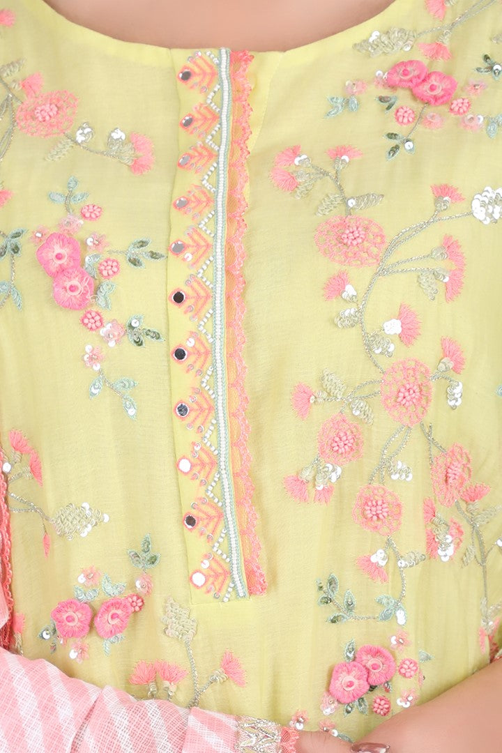 Lime Carnation Straight Kurta Set for women in Silk Mul fabric