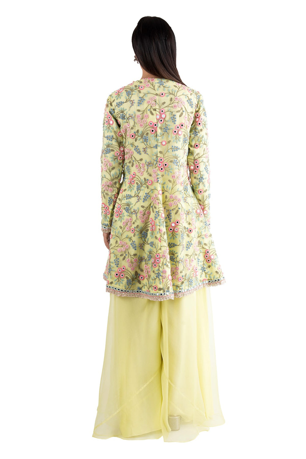 Lime Garden Sharara Set With Jacket organza fabric embroidery vibrant lime color