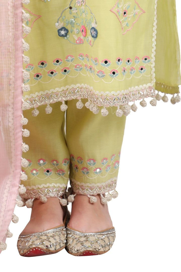 Lime Raqeeb Kurta Set for women in Silk Mul fabric