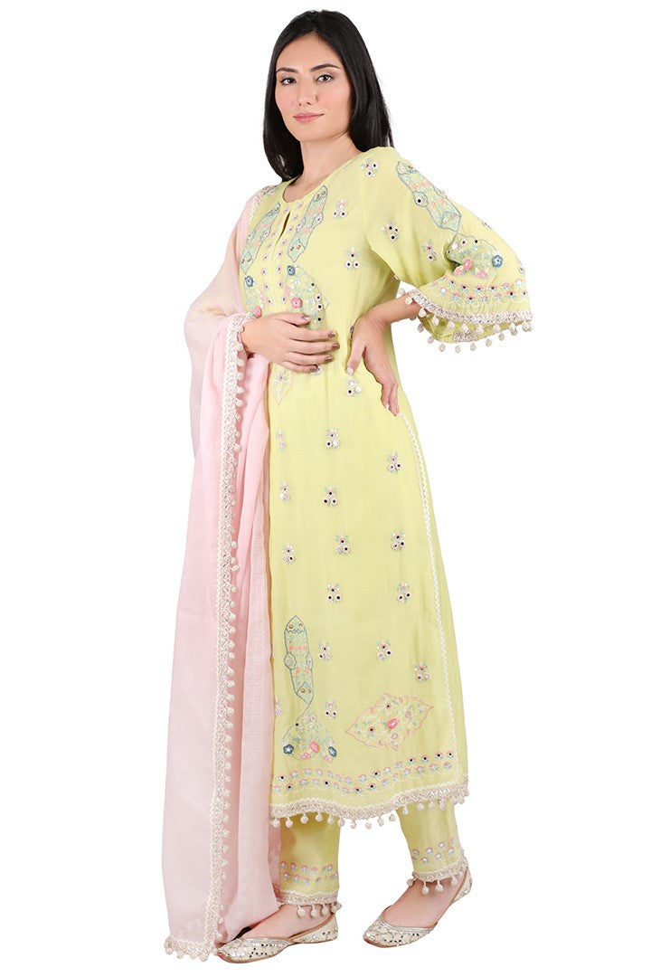 Lime Raqeeb Kurta Set for women in Silk Mul fabric