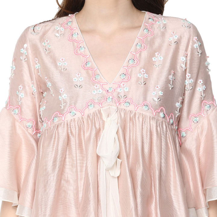 Pink Double Layer Kurta Set for women Chanderi Fabric shirt