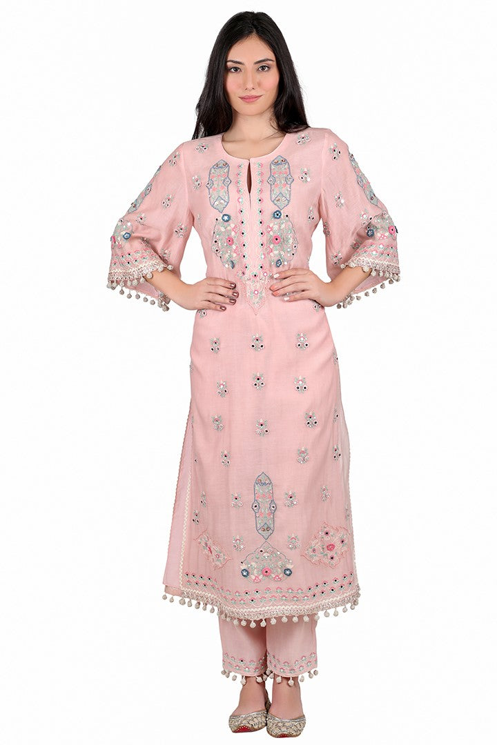 Pink Raqeeb Kurta Set for women in Silk Mul fabric