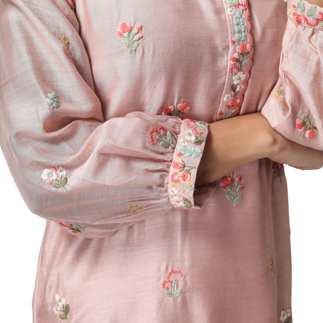 Rose Pink Holiday Embroidered Coord Modal Silk