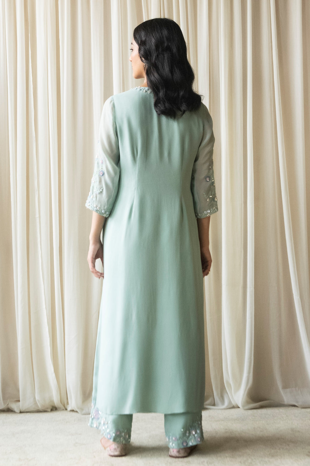 Teal Winter Garden Straight Kurta Set
