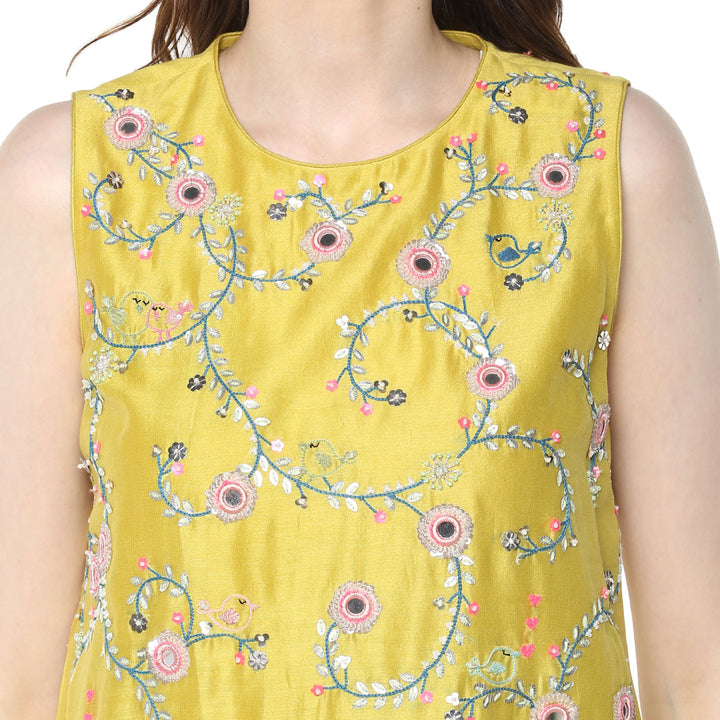 Yellow Bird Story Sharara Set for women Chanderi Fabric Embroidery
