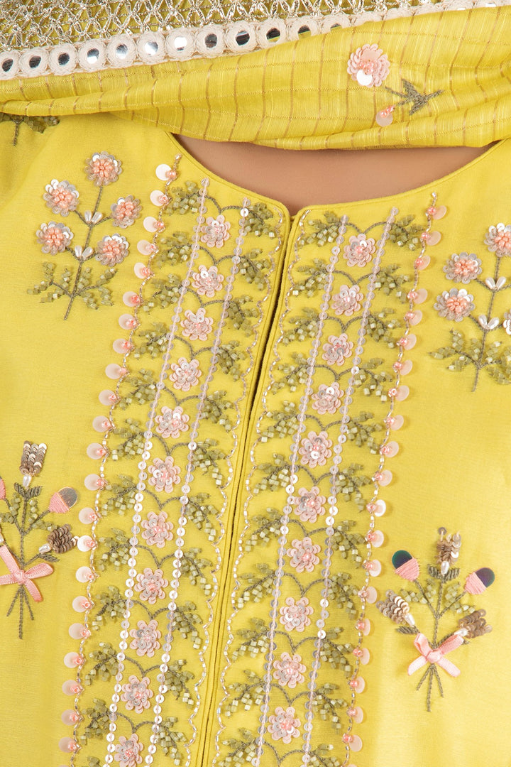 Yellow Mirror Flower Garara Chanderi Cotton
