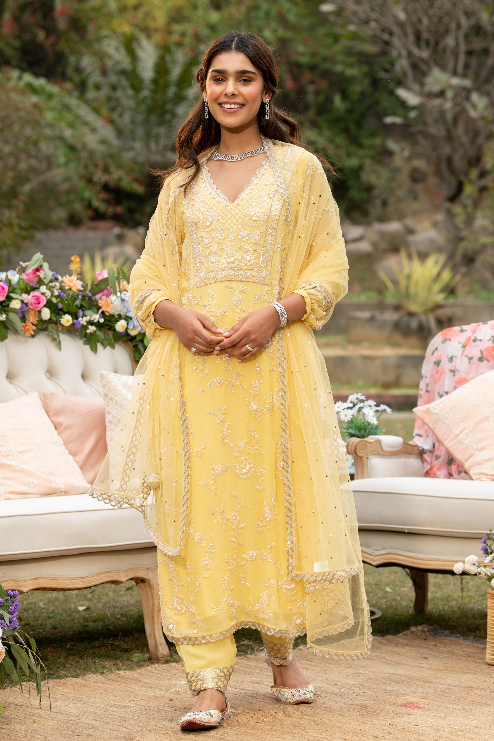 Yellow-Uncut-Rose-Kurta-Set